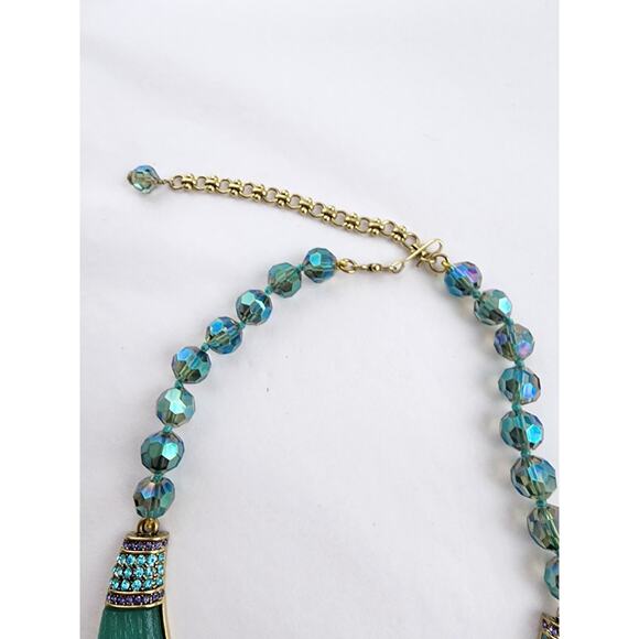 Heidi Daus Say it With Style Crystal Accent Lucite Necklace Aqua Green Regency - Picture 5 of 9